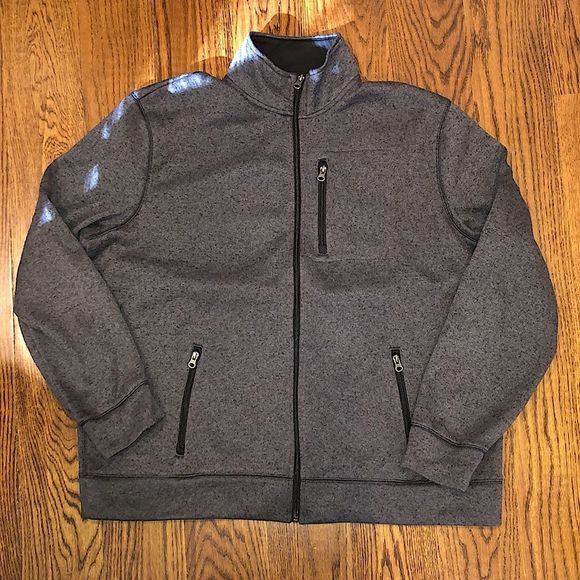 Men’s Charcoal Grey Full Zip Fleece Lined Sweater Zipper Pockets XXL - Picture 1 of 10